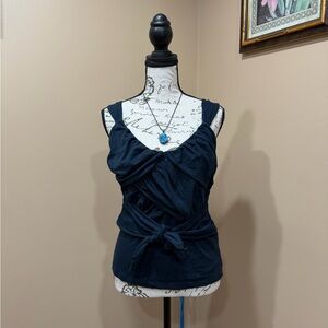 Cato Navy Blue Ruched Wrap Front Tank Top Size Medium